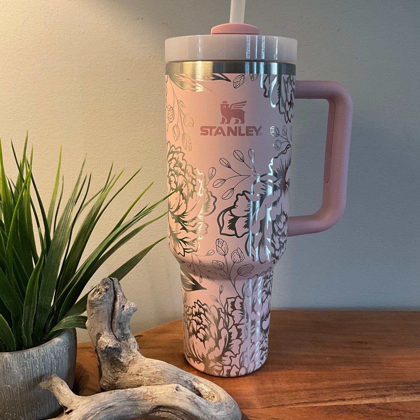 Peony with berries on genuine Stanley tumbler