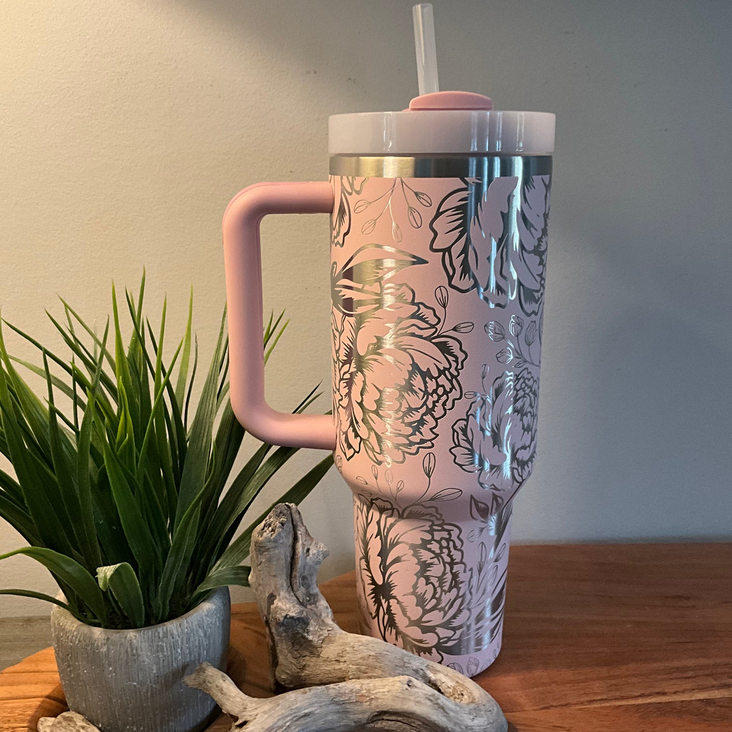 Peony with berries on genuine Stanley tumbler
