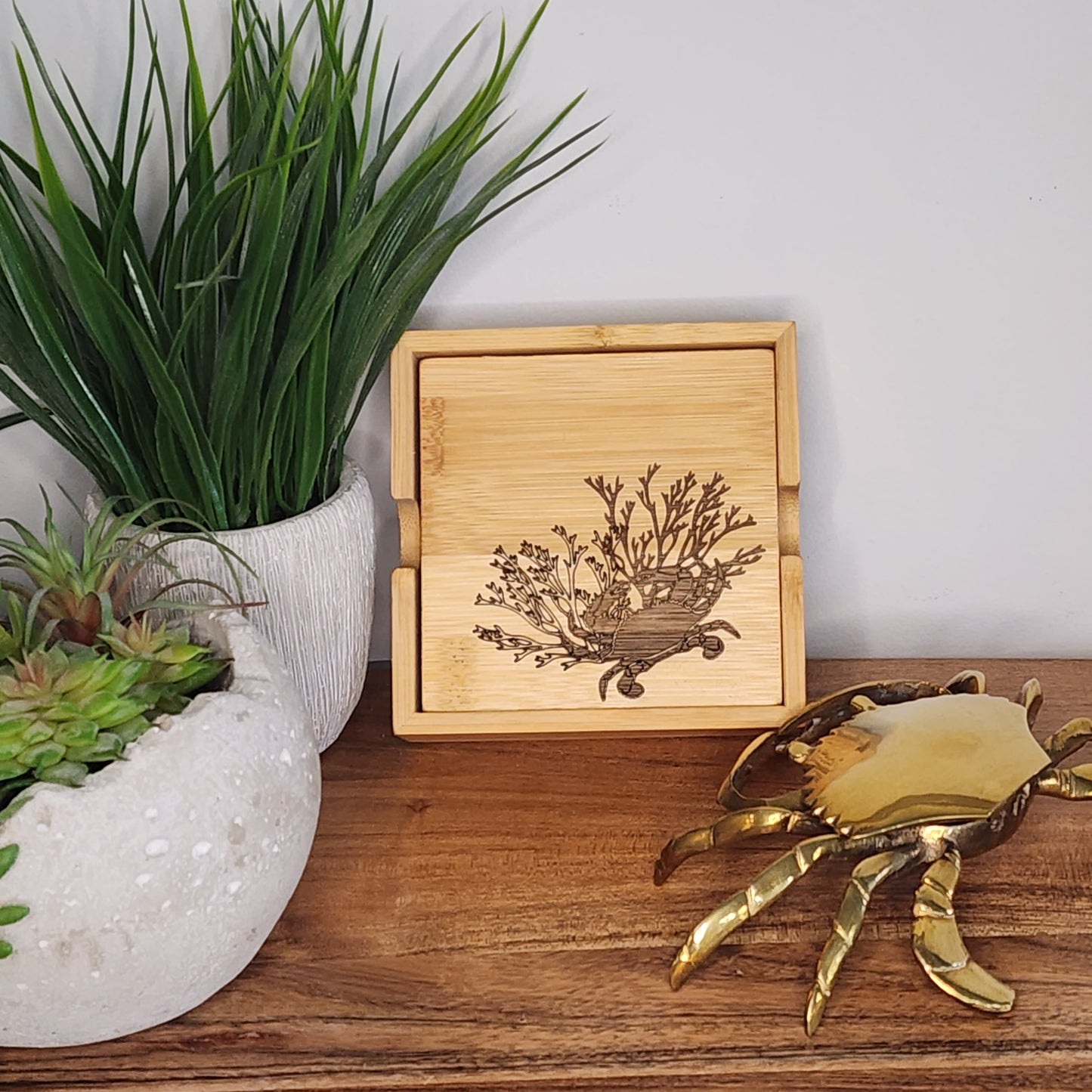 Wood Coasters, bamboo set of 4 in caddy