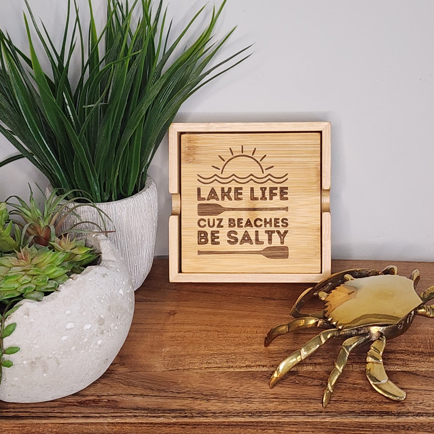 Wood Coasters, bamboo set of 4 in caddy