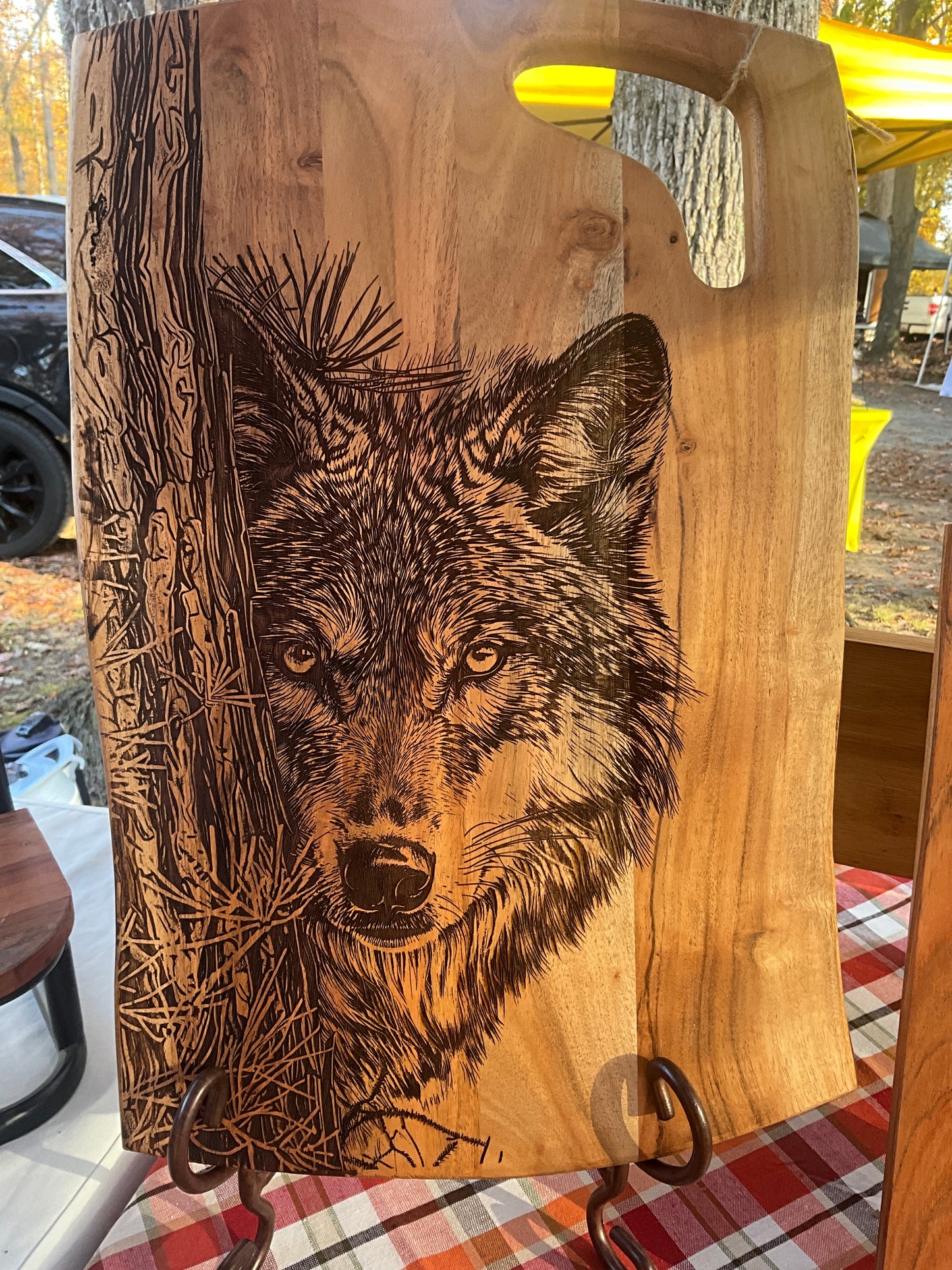 Wolf peeking from tree