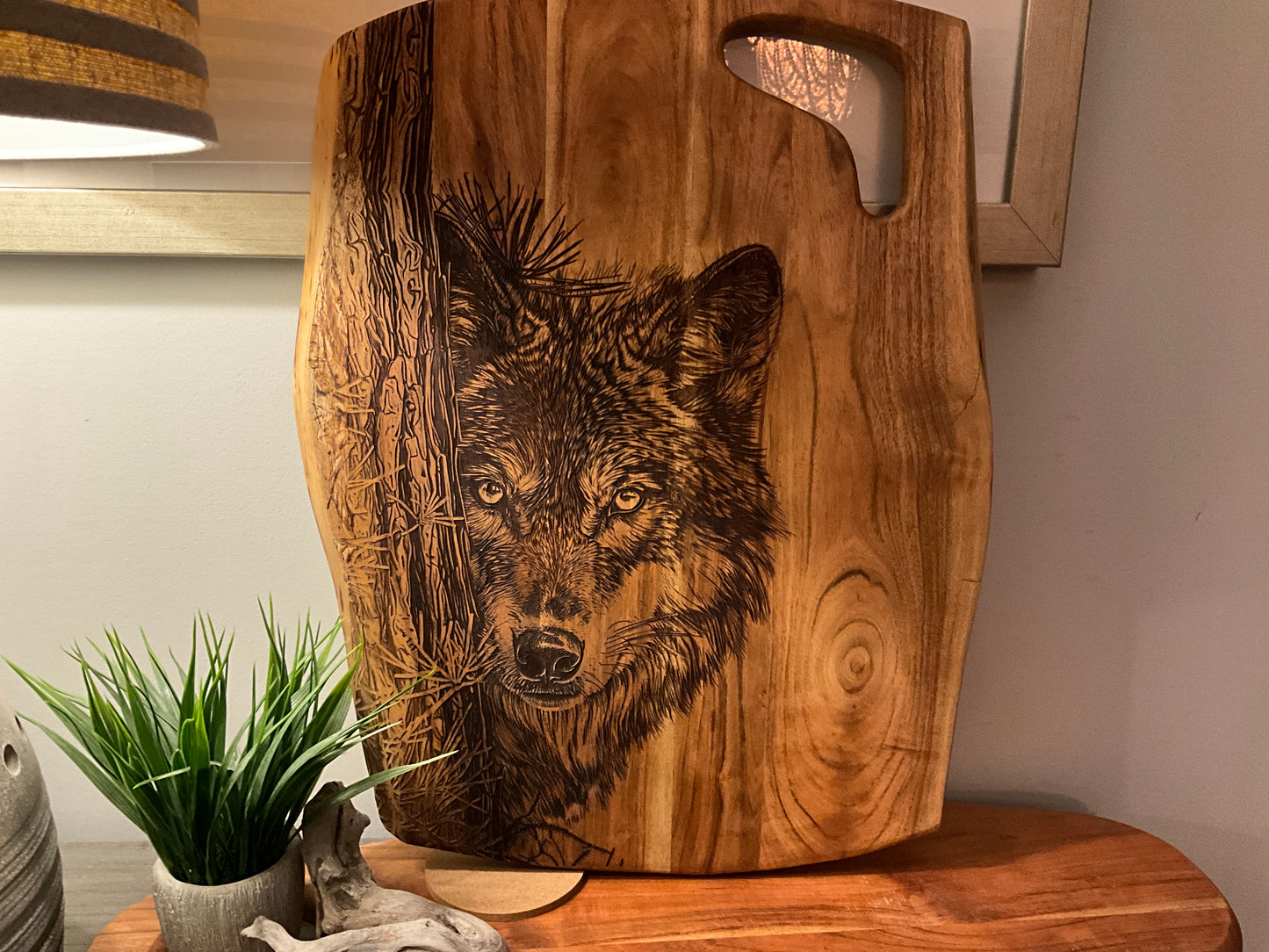 Wolf peeking from tree