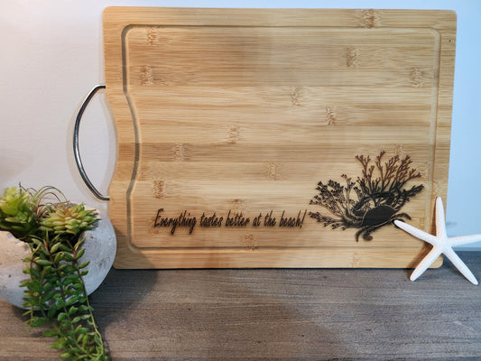 Bamboo Tray with metal handle - Crab + Coral