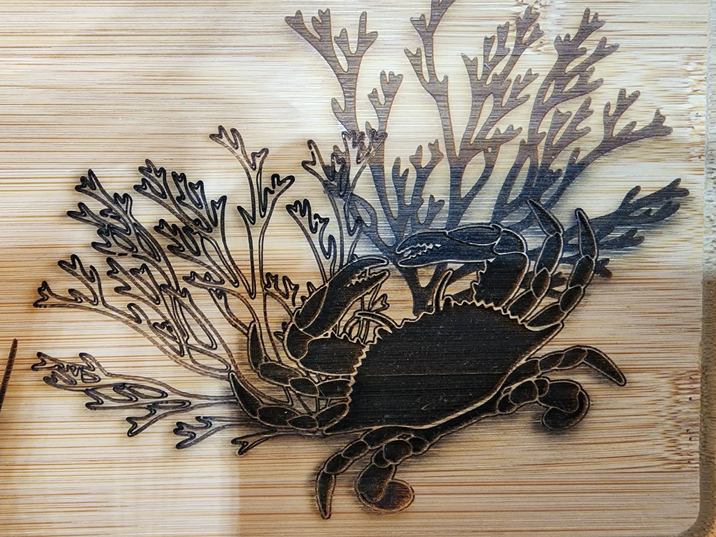 Bamboo Tray with metal handle - Crab + Coral