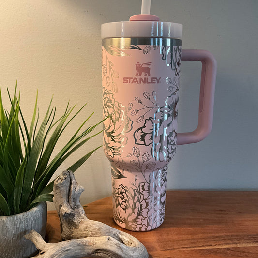 Peony with berries on genuine Stanley tumbler