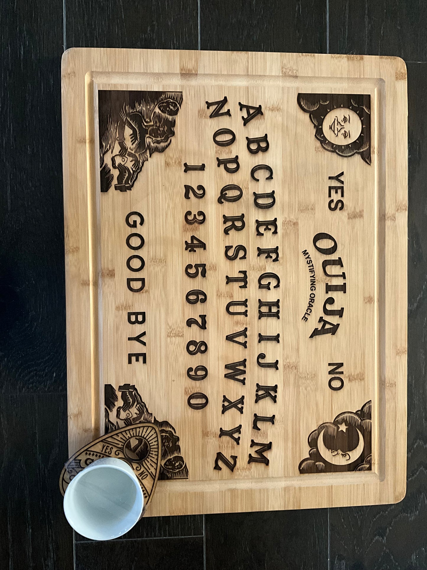 Ouija board charcuterie set with planchette and bowl